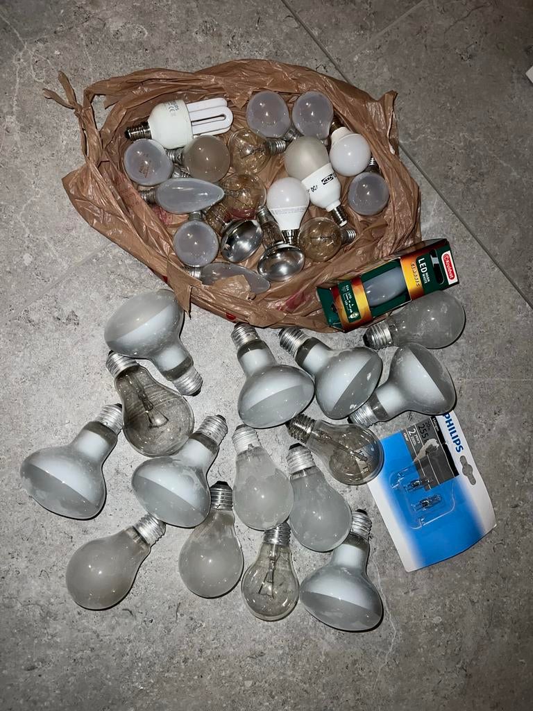Gloeilampen, LED lampen, diverse fittingen, 30 tot 60 watt, Gebruikt, Gloeilamp, E27 (groot)