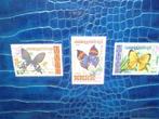 3 Vlinderzegels Cambodja samen €0,25, Ophalen of Verzenden, Gestempeld, Dier of Natuur