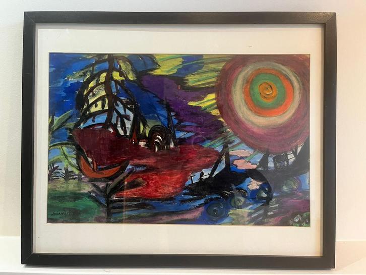Kleurrijk abstract schilderij, gesigneerd!, Antiek en Kunst, Kunst | Schilderijen | Abstract, Ophalen of Verzenden