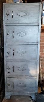 Industriële metalen kleppenkast vakkenkast kast, Antiek en Kunst, Curiosa en Brocante, Ophalen
