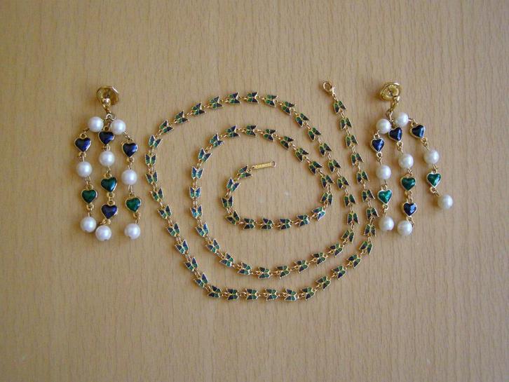 SET VINTAGE MODE SIERADEN D'ORLAN HALS KETTING OORBELLEN, Sieraden, Tassen en Uiterlijk, Kettingen, Zo goed als nieuw, Overige materialen