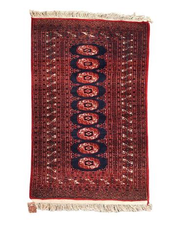 Handgeknoopt oosters tapijt Bokhara red blue wol 80x126cm