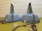 Oude metalen hanglampen (blauw/grijs), Ophalen, Landelijk/industrieel