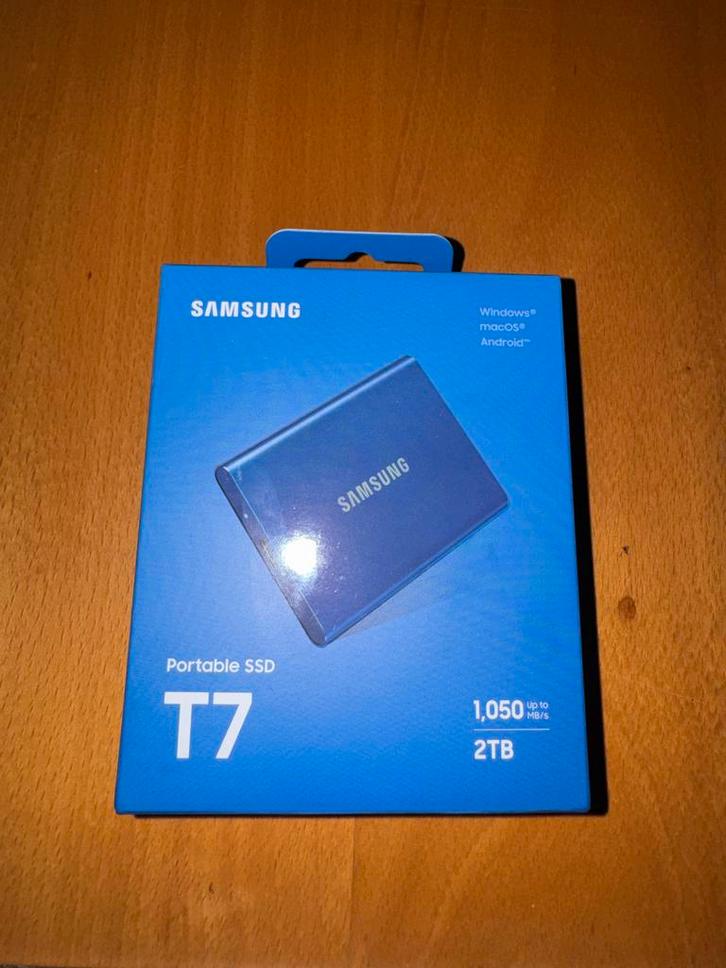 Samsung T7 Portable SSD - 2TB - Blauw, Computers en Software, Harde schijven, Nieuw, Laptop, Extern, SSD, USB, Ophalen of Verzenden