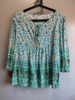 Blauw groene top met 3/4 mouw | boho stijl | maat 42 44, Blauw, Maat 42/44 (L), Ophalen of Verzenden, Zo goed als nieuw