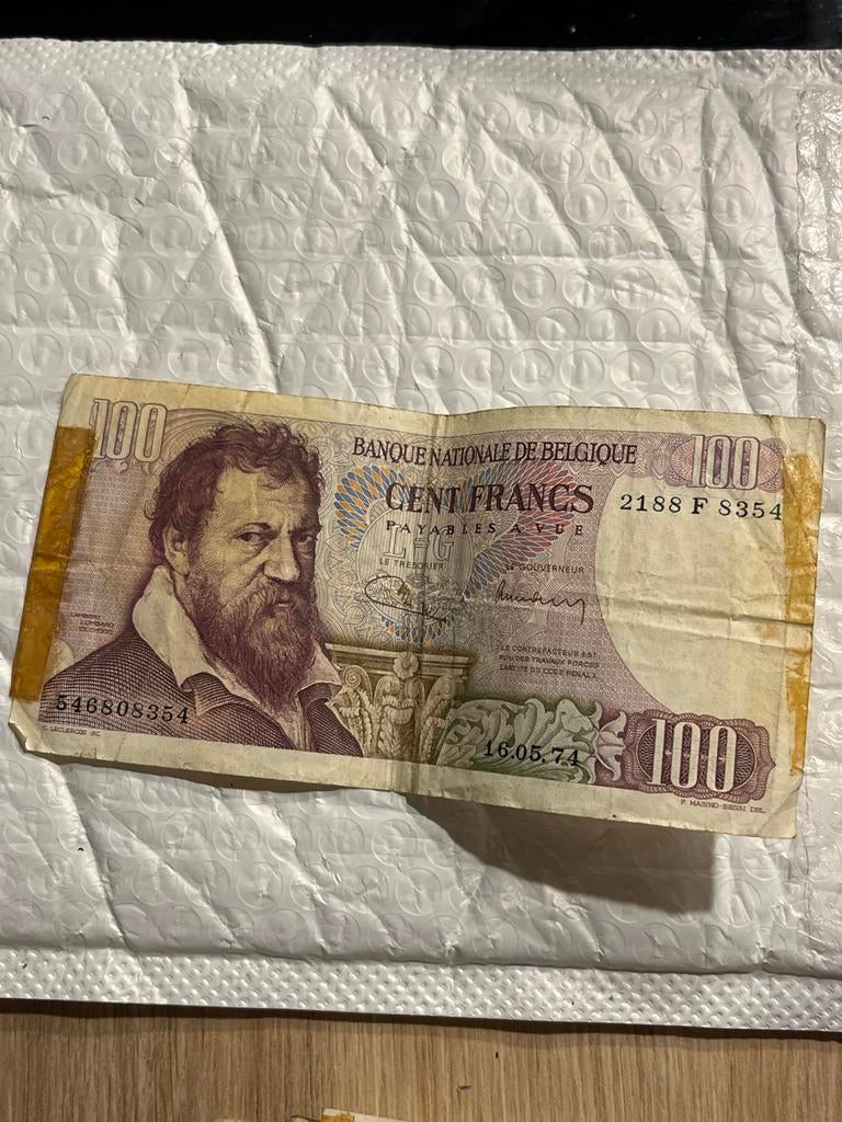 100 Belgische frank - 1974, Ophalen of Verzenden, Los biljet