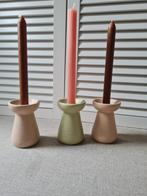 Set van 3 keramieken kandelaars, Overige materialen, Groen, Ophalen of Verzenden, Zo goed als nieuw