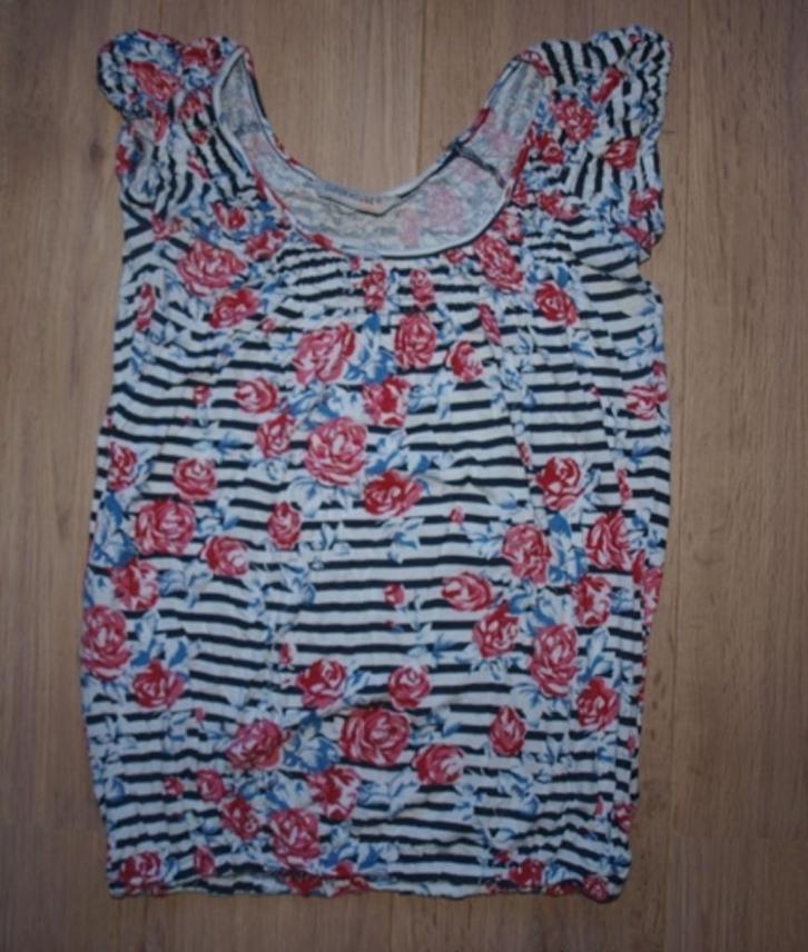 Wit Zwart Gestreept T-Shirt met Rozenprint Clockhouse (M), Kleding | Dames, Tops, Gedragen, Maat 38/40 (M), Wit, Korte mouw, Ophalen of Verzenden