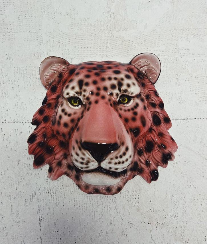 Wandmasker Luipaard Keramiek Roze, Verzamelen, Beelden en Beeldjes, Nieuw, Dier, Ophalen of Verzenden