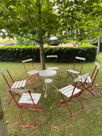 7 originele donkerrode/rode antieke bistrostoeltjes, Tuin en Terras, Tuinstoelen, Ophalen, Gebruikt, Metaal, Inklapbaar