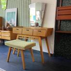 Vintage eiken kaptafel met spiegel, glasplaat en bijpassende, Ophalen, Gebruikt, Vintage, 50 tot 100 cm
