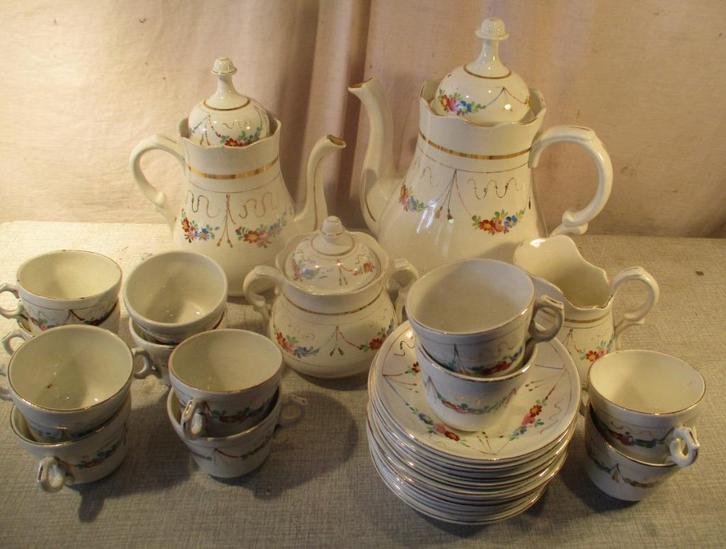 Mooi Oud 28delig Thee- en Koffieservies, Antiek en Kunst, Antiek | Servies compleet, Ophalen of Verzenden