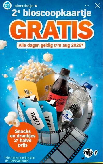 AH spaarkaart 2e bioscoopkaartje GRATIS beschikbaar voor biedingen