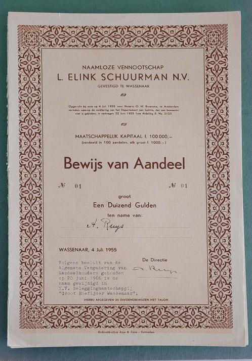 E. Elink Schuurman Aandeel 1000 gulden 1955. waardepapieren, Postzegels en Munten, Aandelen en Waardepapieren, Aandeel, 1920 tot 1950