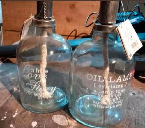 Set van 2 decoratieve olielampen, Huis en Inrichting, Lampen | Hanglampen, Nieuw, Minder dan 50 cm, Glas, Metaal, Stof, Ophalen of Verzenden