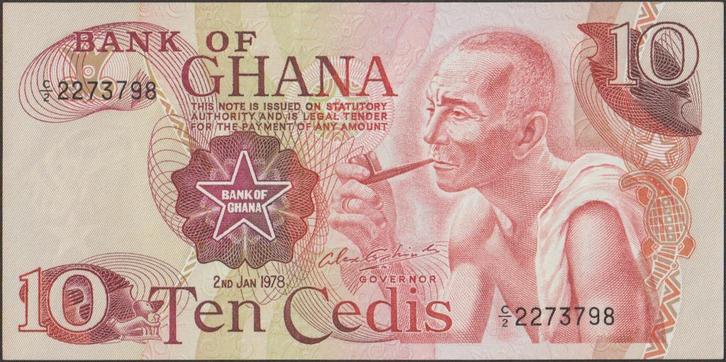 Ghana 10 cedis 1978 UNC p.16f (# 111), Postzegels en Munten, Bankbiljetten | Afrika, Los biljet, Overige landen, Verzenden