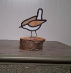 Heel schattig glas in lood winterkoninkje op houten voetje, Antiek en Kunst, Ophalen of Verzenden