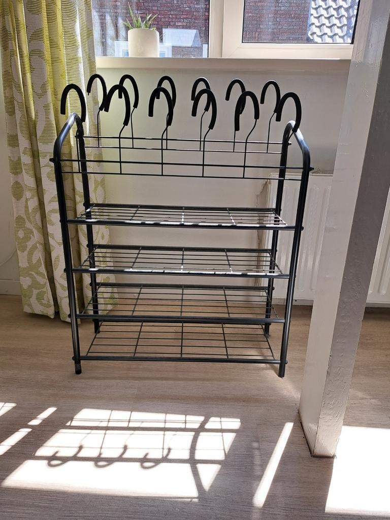 Metalen schoenenrek met 3 lagen en haken - 90x67x26 cm, Ophalen