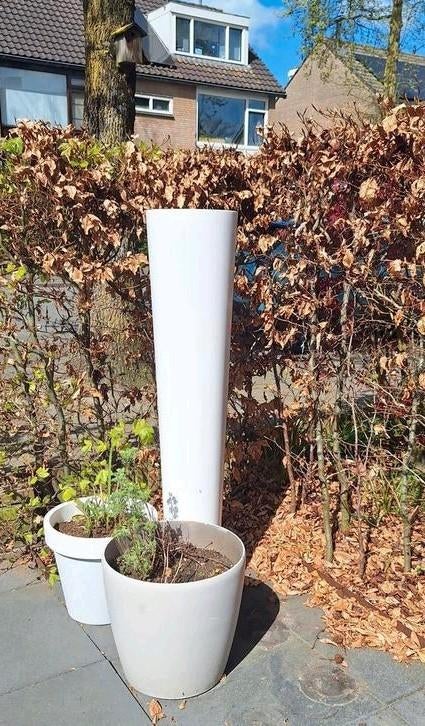 Hoge witte metalen smalle bloempot 140 cm!, Rond, Balkon, X, Metaal