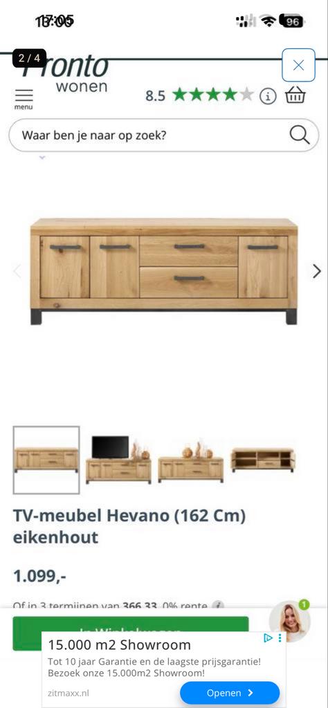 TV meubel Hevano eiken Pronto, Gebruikt, 150 tot 200 cm, Eikenhout, Ophalen of Verzenden
