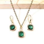 Groene steen ketting hanger oorbellen sieradenset, Ophalen of Verzenden, Nieuw, Groen, Overige materialen