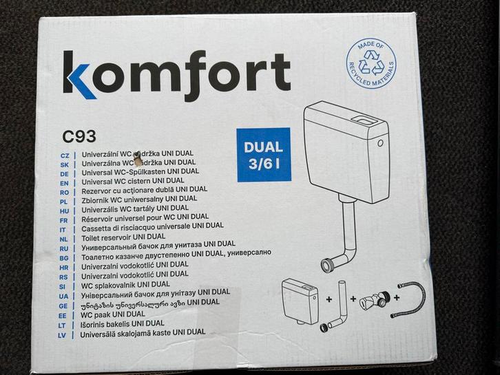 Komfort C93 Universeel Toilet Reservoir 3/6L Dual Flush, Doe-het-zelf en Verbouw, Sanitair, Nieuw, Toilet, Ophalen of Verzenden
