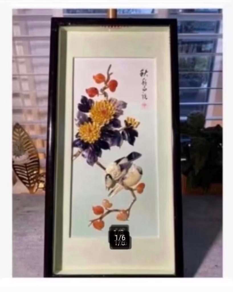 Chinese kunst, lijst bloemen vogels schelp parelmoer, Ophalen of Verzenden