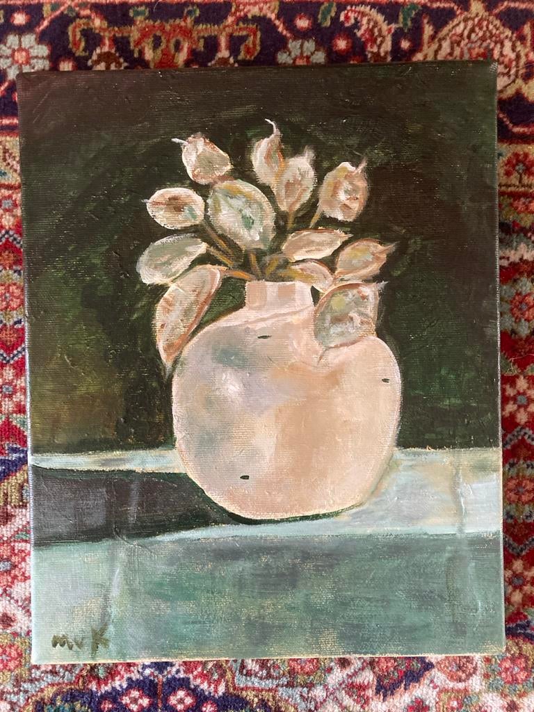 Schilderij met bladeren in vaas, Antiek en Kunst, Ophalen of Verzenden