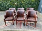 Ralph Lauren bruin leren generfde 6 x stoelen !!!, Ophalen, Gebruikt, Bruin, Ralph Lauren