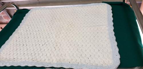 kinder deken retro jaren 70 blauw wit, Ophalen of Verzenden