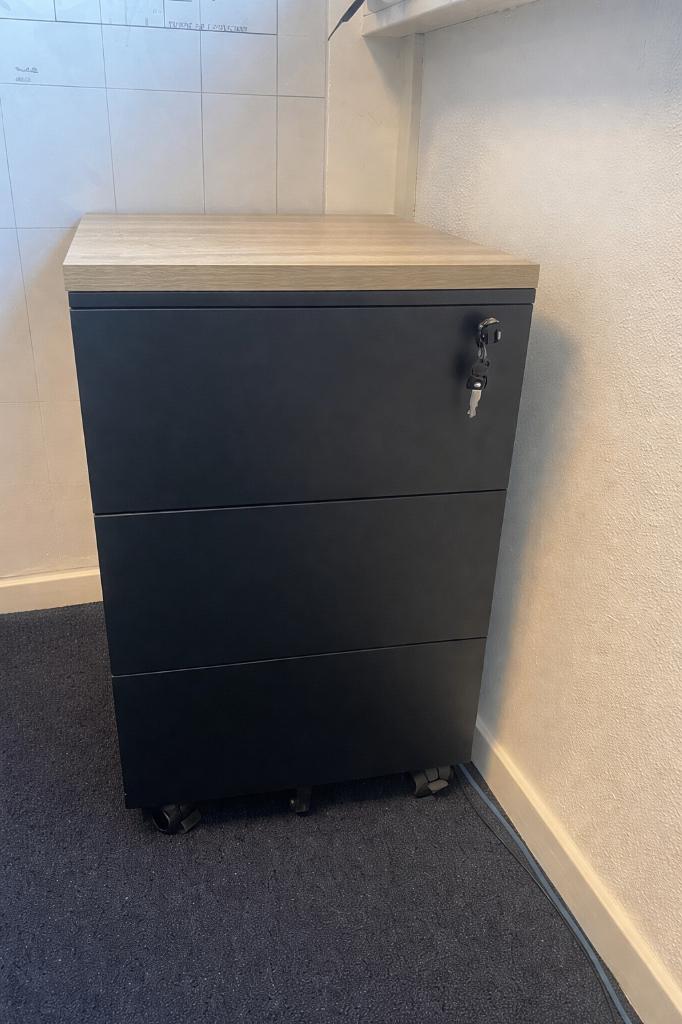 Ladeblok Zwart - 3 Laden - 50 cm diep - Houten topblad, Ophalen, Minder dan 50 cm, Gebruikt, 3 of 4 laden