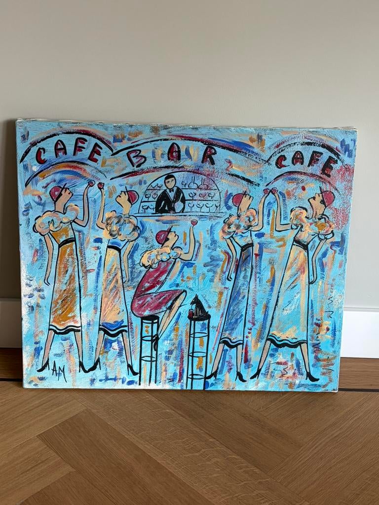 Vrolijk kleurrijk café tafreel, Ophalen