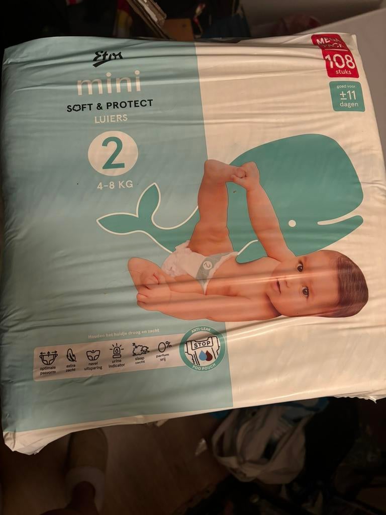 4 pakken van 108 stuks etos luiers, Ophalen, Nieuw