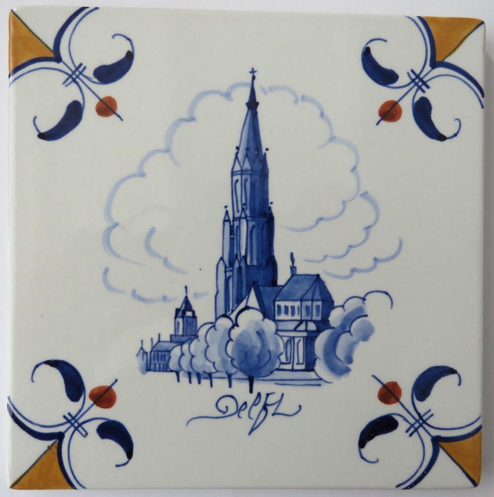 Porceleyne Fles Delft tegel Delfts blauw NIEUWE KERK, Ophalen of Verzenden
