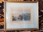 Mooie antieke ingelijste ets uit Engeland met havengezicht., Ophalen of Verzenden