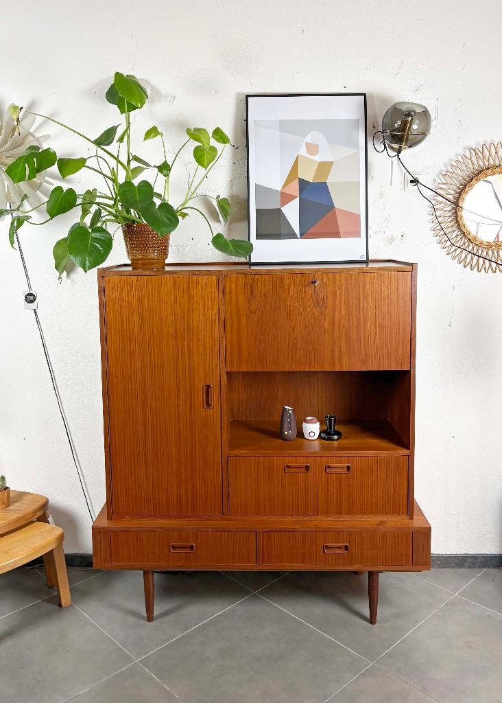 Vintage mid century jaren 60 teakhouten kast, Ophalen, Gebruikt, 100 tot 150 cm, Teakhout