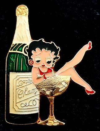Betty Boop pin in champagne glas- gelakte uitvoering, Verzamelen, Speldjes, Pins en Buttons, Verzenden, Nieuw, Figuurtje, Speldje of Pin