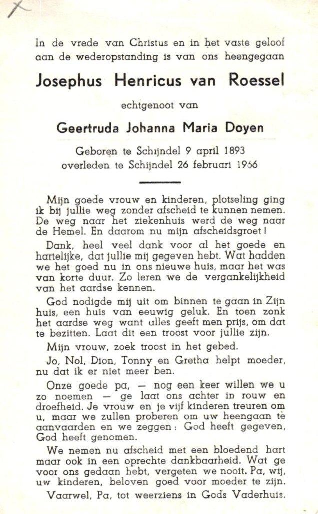 Roessel van Josephus Henricus 1893-1966 Schijndel, Ophalen of Verzenden