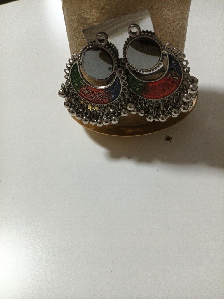 Oorbellen uit India met kleurrijke details, Overige materialen, Hangers, Overige kleuren, Nieuw