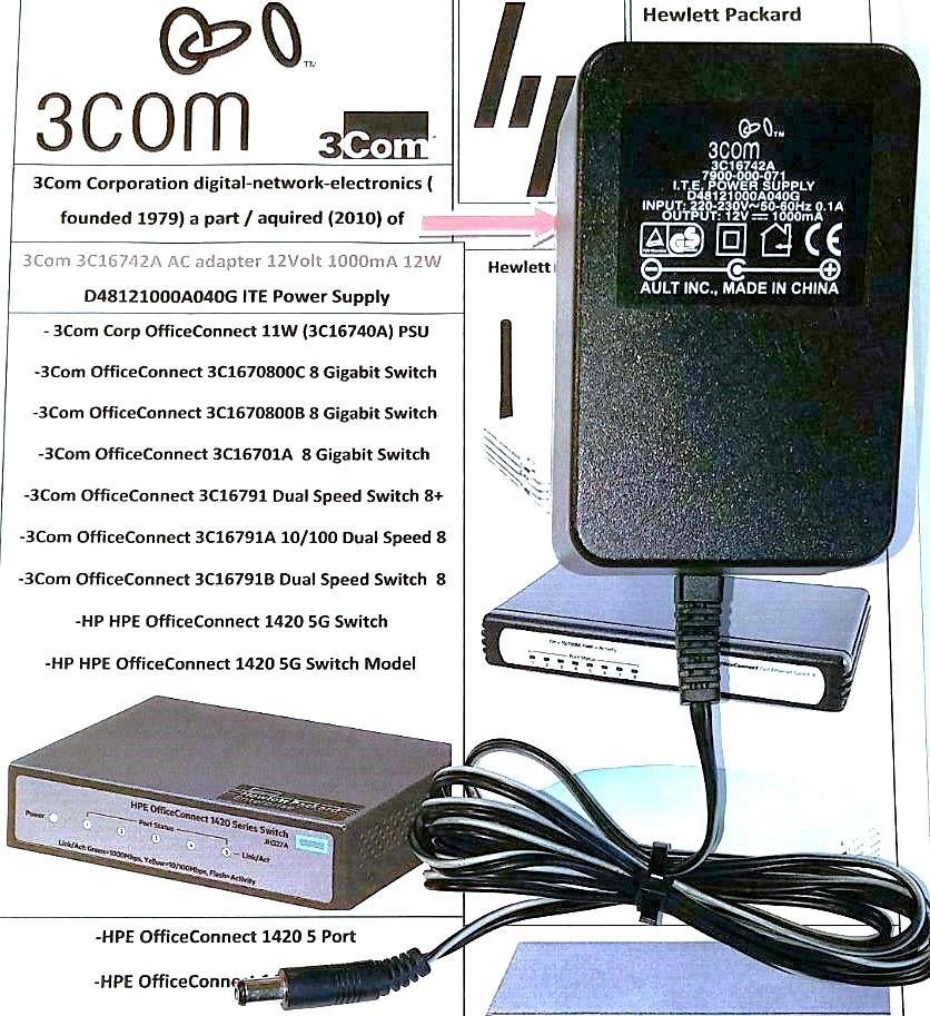 HPE 3Com 3C16742A Lineaire 12V 1A 12W Adapter OfficeConnect