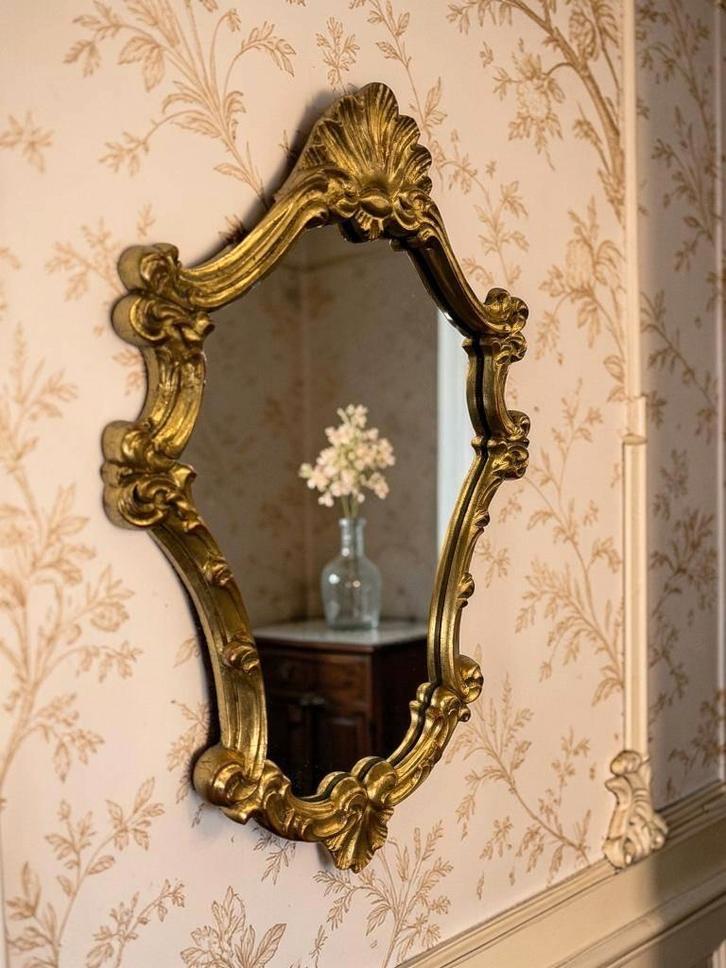 vintage gouden barok spiegel / wandspiegel, Antiek en Kunst, Antiek | Spiegels, Rechthoekig, Ophalen