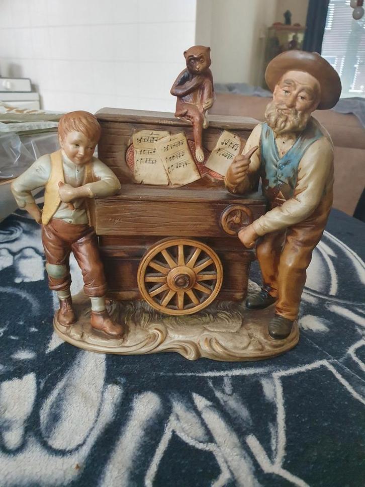 Vintage Draaiorgel Beeld met Aap en Mannen, Muziek en Instrumenten, Draaiorgels, Gebruikt, Ophalen