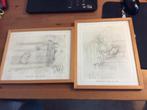 setje 2 schilderijtjes schetsen Winnie the Pooh. 26 x 32 cm, Ophalen of Verzenden, Minder dan 50 cm, Tekening, Minder dan 50 cm