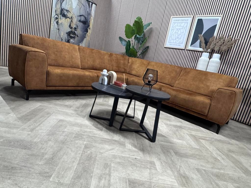 ZGAN Velvet Velours Hoekbank - Cognac - 270 x 270, 250 tot 300 cm, -, Hoekbank, Ophalen of Verzenden