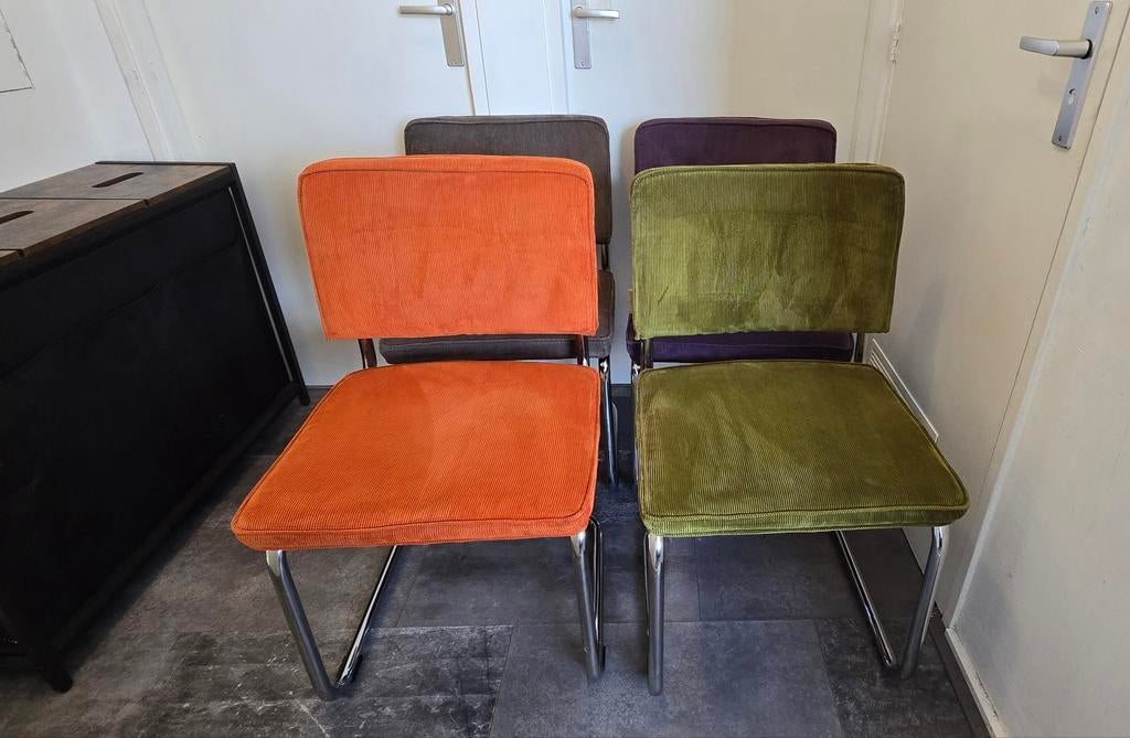 Zuiver Ridge Rib buisframe eetkamerstoelen 4 stuks set, Huis en Inrichting, Stoelen, Ophalen, Overige kleuren, Vier