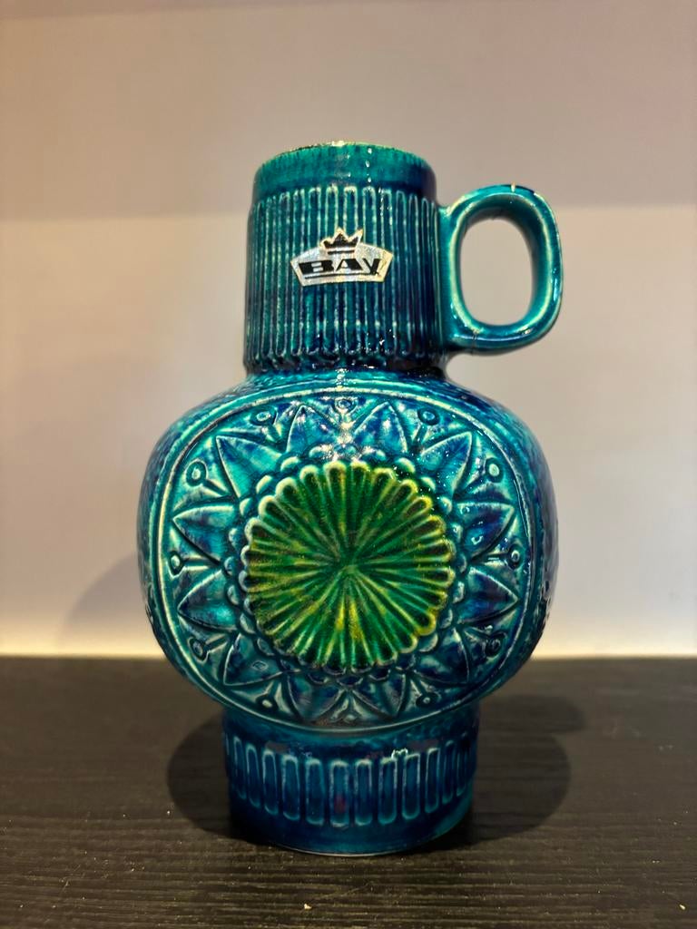 Vintage West Germany BAY Keramiek Vaas - Turquoise Groen, Ophalen of Verzenden