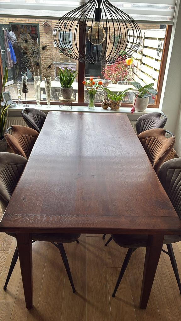 houten tafel, Ophalen of Verzenden, Zo goed als nieuw, 4 tot 6 stoelen