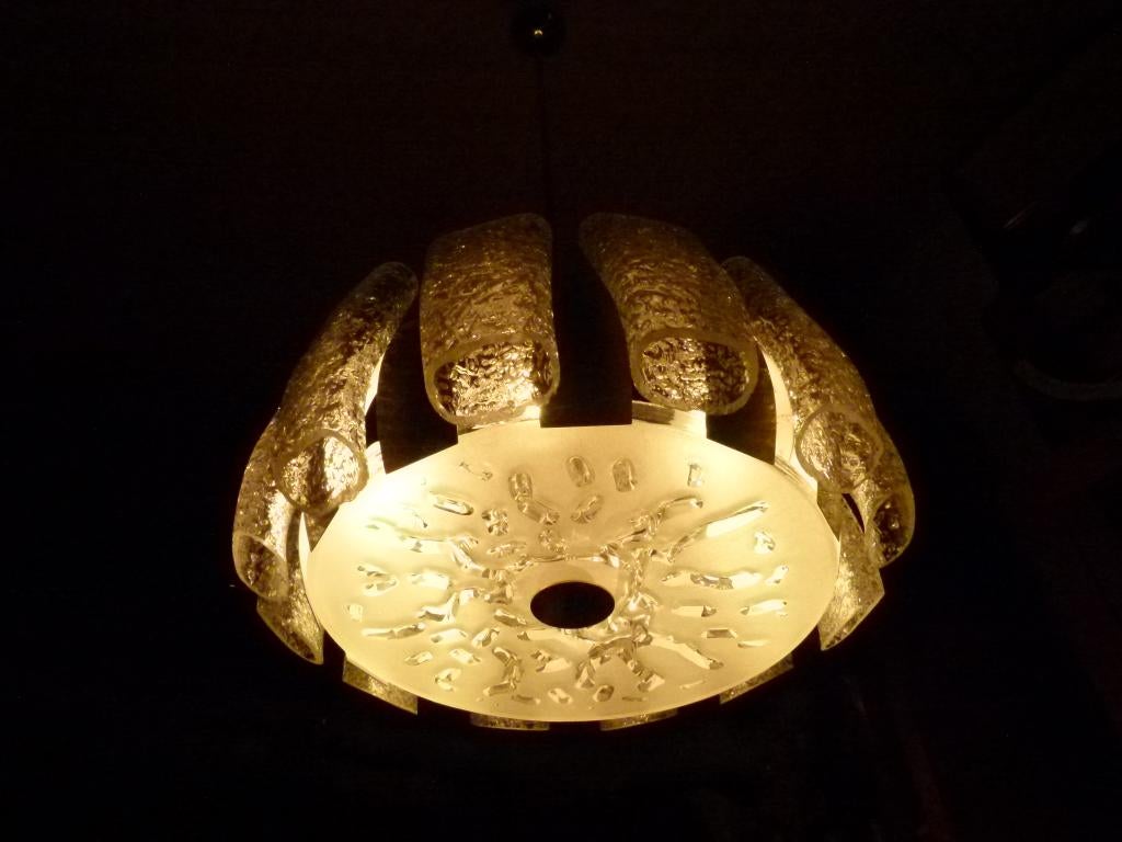 vintage designe hanglamp Doria ice-glas - gold, Ophalen, Nieuw, Glas, Mid-century