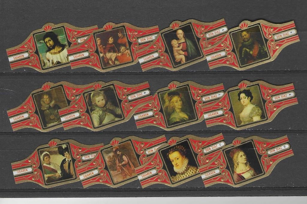 reeks 3077  schilders    1-12  sigarenbanden, Ophalen of Verzenden, Zo goed als nieuw, Sigarenbandjes