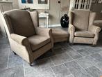 Twee oorfauteuils met poef op wieltjes, ook per stuk te koop, Ophalen, Gebruikt, Klassiek/romantisch, Minder dan 75 cm